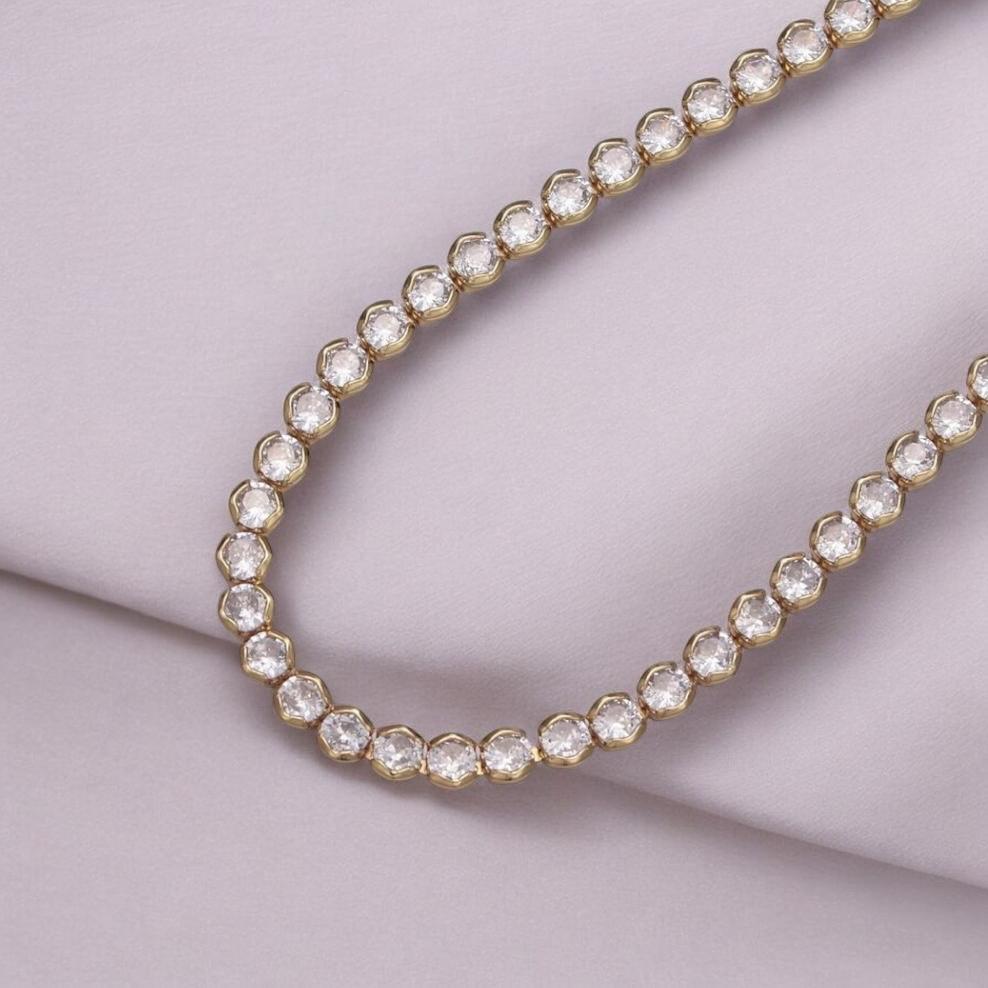 Round Cubic Zirconia Tennis Necklace 16"
