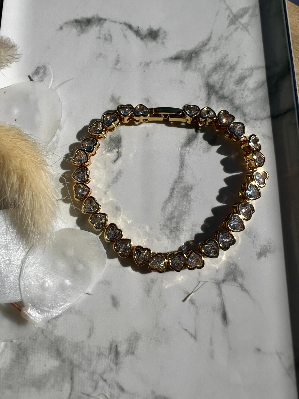 Pulsera de tenis redonda de 7 pulgadas bañada en oro de 24 quilates