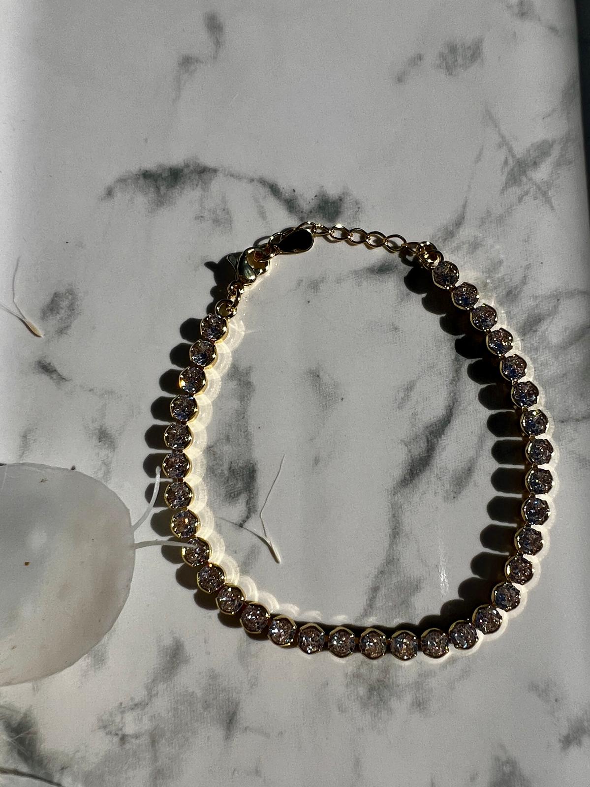 Pulsera de tenis redonda de 7 pulgadas bañada en oro de 24 quilates