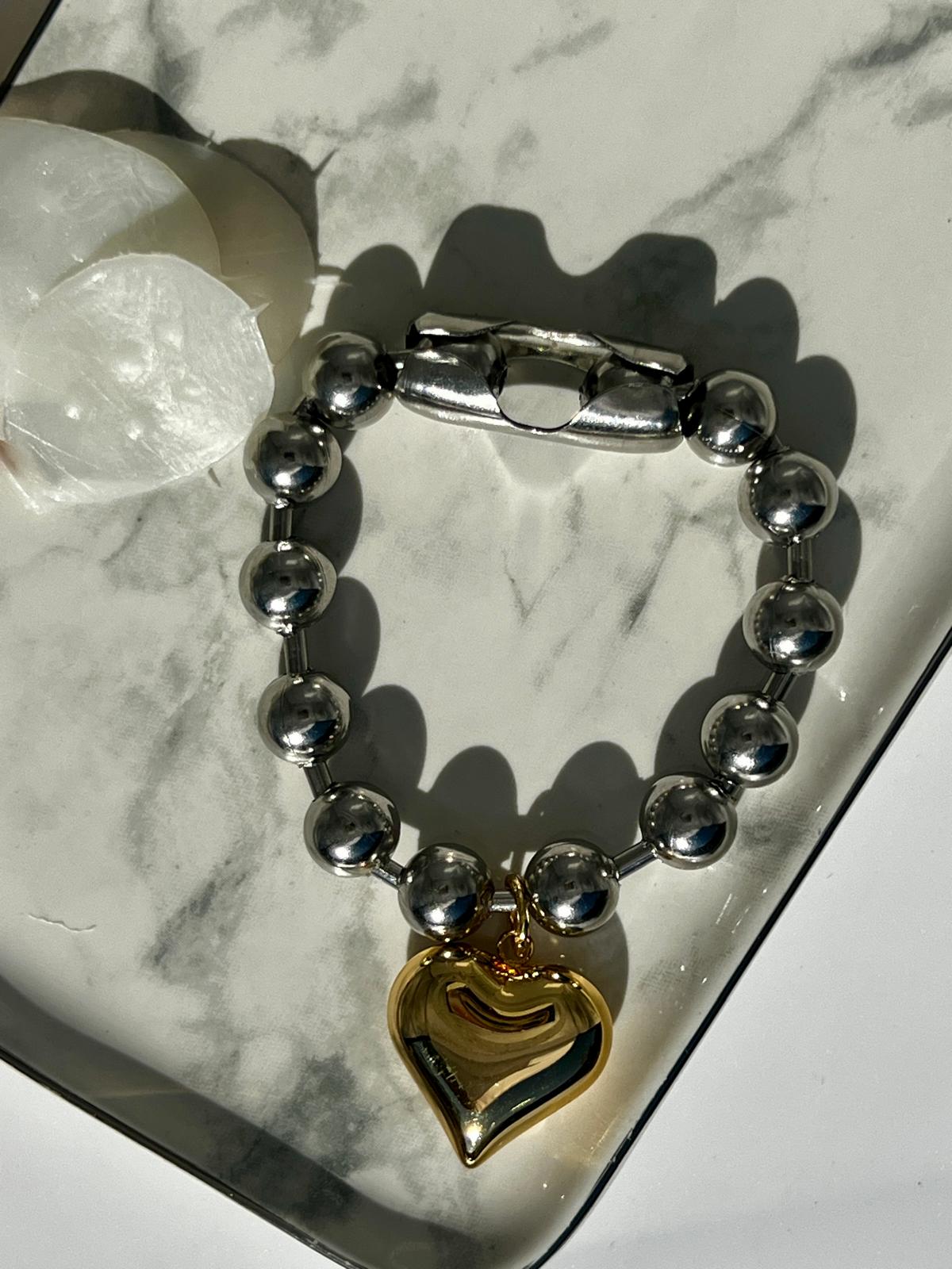 Pulsera militar de plata con dije grueso