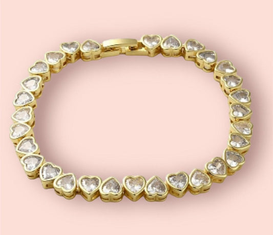 Clear Cubic Zirconia Link Heart Bracelet