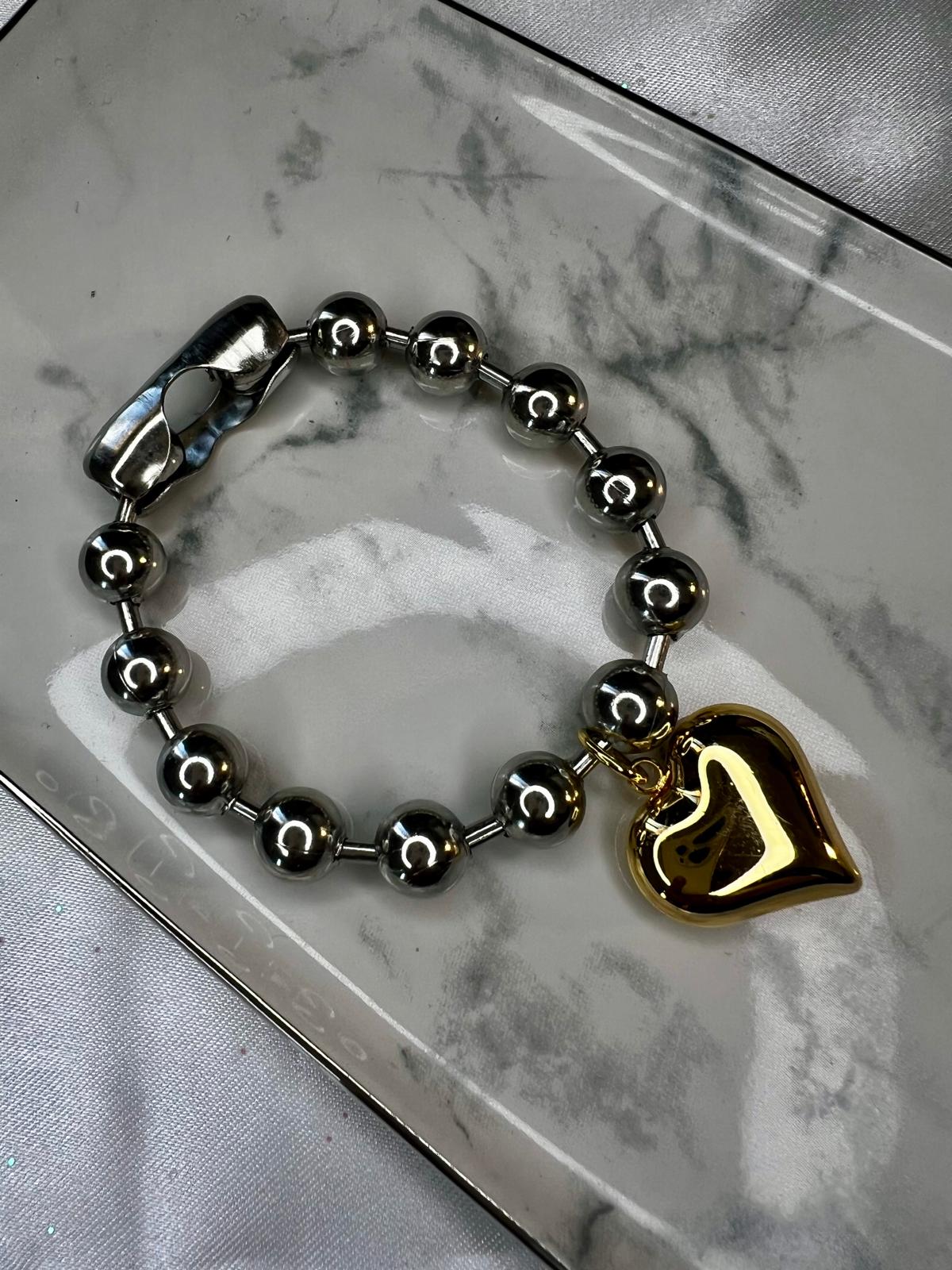 Pulsera militar de plata con dije grueso