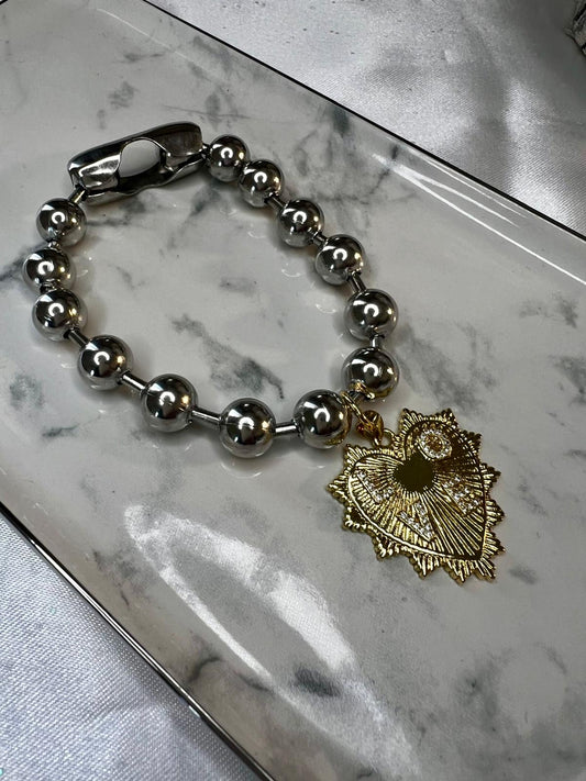 Silver Military Bracelet with Love Charm