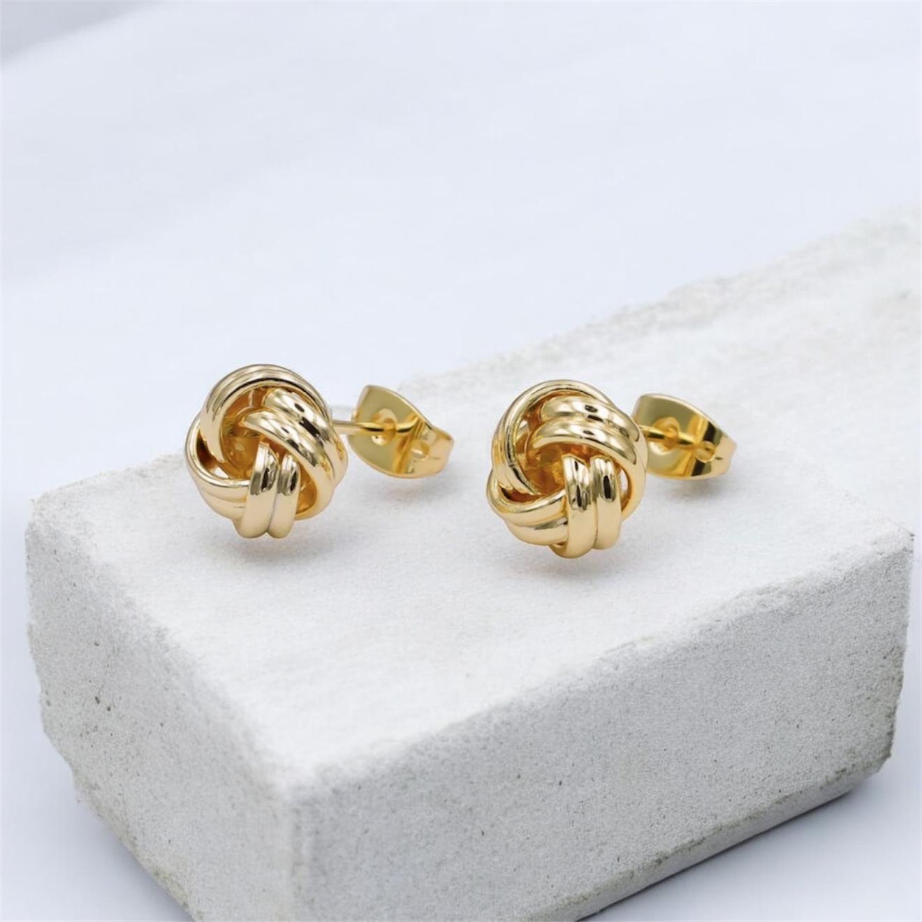 24K Gold Filled Mini 10mm Geometrick Knot Stud Earrings